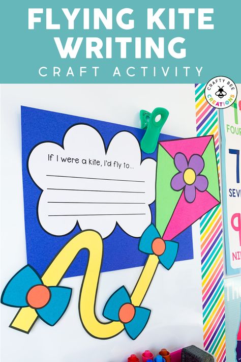 If you are looking for a fun and hands on activity for kids this spring, this flying kite craftivity is just the thing. There are minimal pieces and putting it together works on those small, fine motor skills in young kids. Plus, there's a fun writing activity to go with it! Kite Craft Template, Spring Craftivity, Kite Craft, Spring Writing Activity, Craft For Spring, Spring Writing Prompts, March Bulletin Board, Kites Craft, Fun Writing Activities