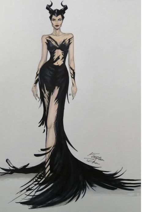 Maleficent Fashion Illustration, Maleficent Dress, 1870s Dress, Fashion Design Inspiration Board, Fashion Illustration Face, Landscape Design Drawings, Fashion Drawing Sketches, Bella Hadid Outfits, Dancers Outfit