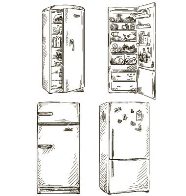 Fridge Sketch, Refrigerator Drawing, Fridge Drawing, Open Fridge, Drawing Furniture, Notebook Sketches, Sketch Note, Food Vector, Isometric Drawing