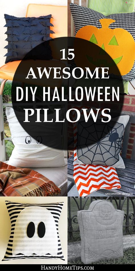 15 Awesome DIY Halloween Pillows Halloween Quilted Pillow Covers, No Sew Halloween Pillows, Halloween Throw Pillows Diy, Diy Halloween Sewing Projects, Ghost Pillow Diy, Diy Halloween Pillow, Halloween Pillows Diy, Fall Pillows Diy, Pillows To Make