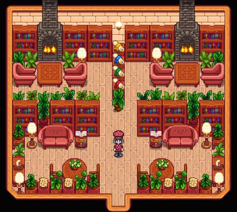 was also thinking of splitting this up into museum and a small tea shop at the bottom Small Tea Shop, Stardew Farms, Stardew Valley Layout, Stardew Valley Tips, Stardew Valley Farms, Farm Layout, Architecture Model Making, Shed Design, Library Design