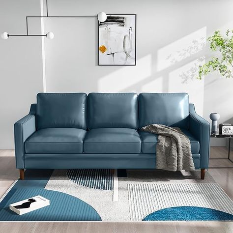 Bedroom Loveseat, Blue Leather Couch, Trendy Sofa, Blue Leather Sofa, Faux Leather Couch, Oversized Sofa, Trendy Sofas, Couches For Living Room, Leather Couches