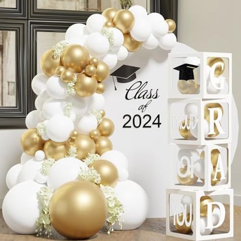 Sergio M's Amazon Page Beige Graduation Party, Gold And White Graduation Party Ideas, Gold Graduation Centerpieces, Elegant Graduation Party Ideas, Neutral Graduation Party, Elegant Graduation Party Decorations, White And Gold Graduation Party, Aesthetic Grad Party, College Grad Party Decor