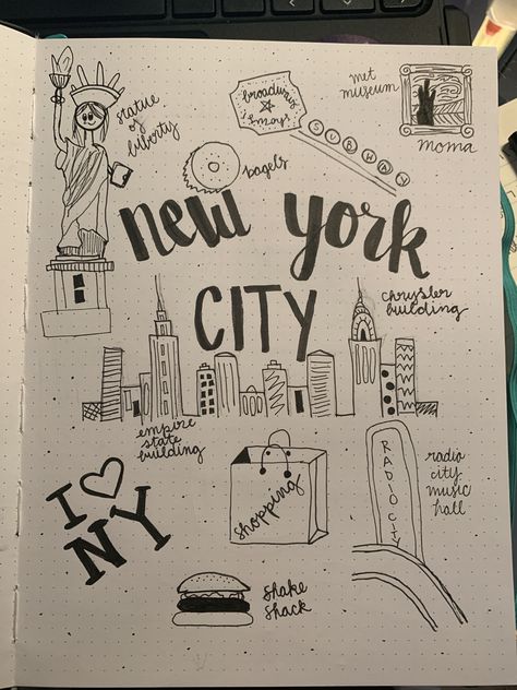 Nyc Aesthetic Drawing, New York Sketchbook, Nyc Drawing Simple, New York Journal Ideas, New York Aesthetic Drawing, New York Art Drawing, New York City Drawing Sketches, New York Dibujo, Nyc Skyline Drawing