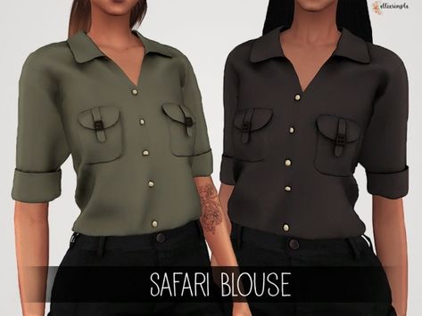 Elliesimple - Safari blouse Sims 4 Safari Cc, Mods Ts4, Safari Outfit, Sims 4 Tattoos, Alpha Cc, Sims Packs, Cc Furniture, Sims 4 Download, The Sims 4 Download