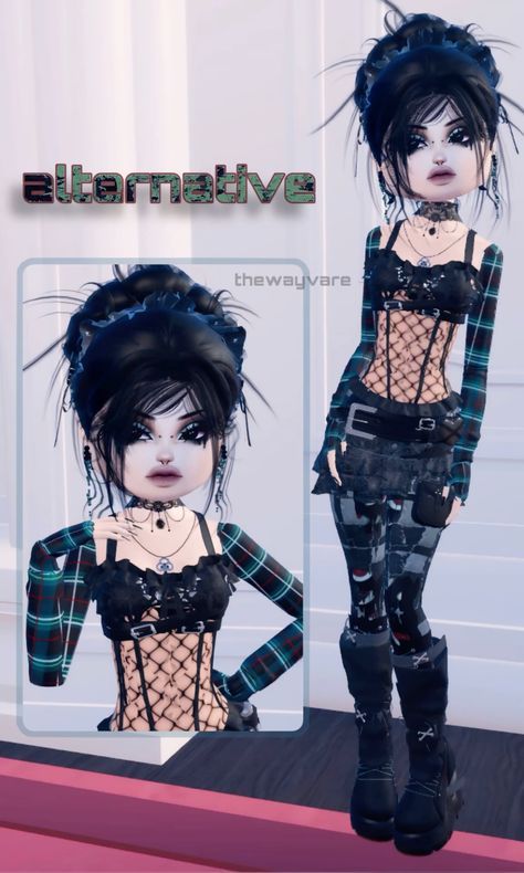 Dti Emo Outfit Idea, Emo Outfits Dress To Impress, Grunge Outfits Dress To Impress, Emo Dress To Impress Outfit, Emo Dti Outfit, Dti Theme Outfits, Its Not A Phase Mom Dress To Impress, Dti Theme Ideas, Rockstar Dress To Impress