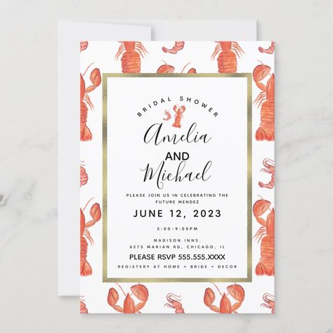 She Found Her Lobster, Lobster Wedding, Hand Watercolor, Watercolor Bridal Shower Invitations, Bridal Shower Invites, Crab And Lobster, Bridal Invitations, Couple Shower, Wedding Stationary