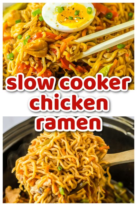 Slow Cooker Chicken Ramen, Chicken Ramen Noodle Recipes, Ramen Noodle Recipes Easy, Chicken Ramen Recipe, Ramen Dinner, Easy Ramen, Ramen Dishes, Chicken Ramen, Noodle Recipes Easy