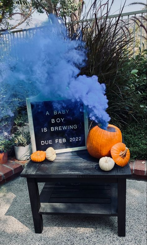 Gender Reveal Ideas For The Family, Halloween Gender Announcement, Spooky Gender Reveal Decorations, Gender Reveal Party Theme Fall, Pumpkin Baby Gender Reveal Ideas, Gender Reveal Ideas For October, Halloween Baby Reveal Ideas, Simple Gender Announcement, October Baby Gender Reveal Ideas