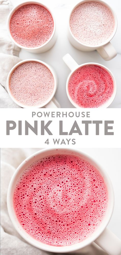 Ever had a pink latte? This (let's face it) adorable superfood beverage is packed full of energy, immune, and strength boosters, thanks to beets! The pink latte is perfectly sweet and light on the earthy beet taste. With options for fresh beets, refrigerated or canned beets, beet juice or beet shots, or beet powder, they're super easy, too. #pink #wellness #beets #immunity #energy Beet Drink Recipes, How To Make Beet Powder, Recipes Using Beet Powder, Smoothies With Beet Powder, Beet Powder Smoothie, Beet Drinks, Beet Powder Recipes, Beet Powder Benefits, Beet Shots