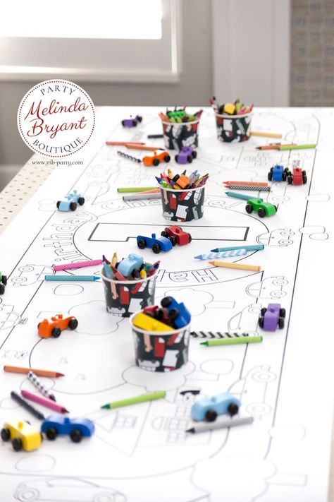 Car Theme Table Decoration, Kids Table Activities Party, Car Birthday Activities, Two Fast Birthday Games, First Birthday Activities For Kids, Birthday Party Games For Toddlers, Kids Table Activities, Childrens Party Games, Table Activities