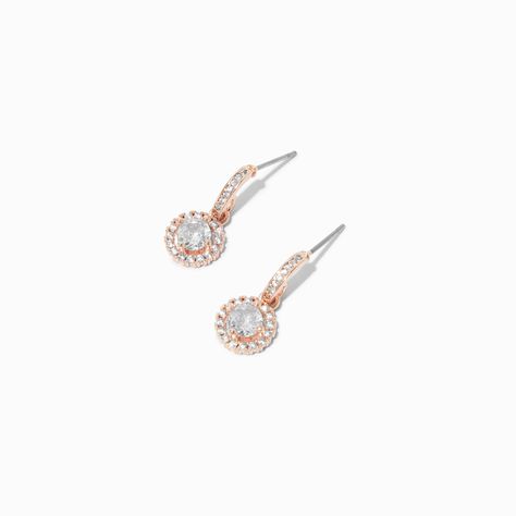 Claire's Rose Gold-tone Cubic Zirconia Halo Drop Earrings Trendy Ring, Silver Jewelry Rings, Crystal Embellishment, Metal Style, Jewelry Party, Halo, Cubic Zirconia, Silver Tone, Jewelry Rings