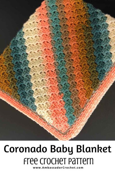 The Coronado c2c baby blanket is a great beginner-friendly corner-to-corner pattern. By using self-striping yarn you can create some striped effects that will change based on your color and yarn choices. CORONADO BABY BLANKET Finished Sizes:  Yarn: #3 DK/ light worstedSample used: Caron Skinny Cakes in … The post C2C Baby Blanket Free Crochet Pattern appeared first on Ambassador Crochet. C2c Baby Blanket Pattern, Blanket Crochet Pattern Easy, C2c Baby Blanket, Baby Blanket Free Crochet Pattern, Baby Blanket Crochet Pattern Easy, C2c Crochet Pattern Free, Elephant Blanket, Corner To Corner Crochet, C2c Crochet