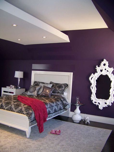 12 Excellent Dark Purple Wall Color Gallery -  -  #darkpurplewallcolor #darkpurplewallcolour #darkpurplewallpaintcolors Check more at https://color-combination.com/12-excellent-dark-purple-wall-color-gallery/ Dark Purple Bedroom Ideas, Dark Purple Bedrooms, Dark Purple Bedroom, Purple Bedroom Design, Girls Bedroom Paint, Purple Bedrooms, Purple Bedroom, Purple Rooms