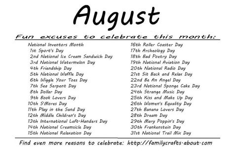 Kindergarten and Mooneyisms: Special Days - August National Aviation Day, Kindergarten Calendar, National Waffle Day, August Themes, National Watermelon Day, Funny Lists, Waffle Day, Poetry Day, Magic E