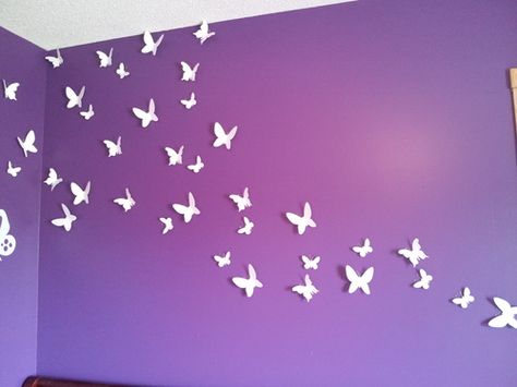 Butterfly Wall Painting Bedrooms, Butterfly Wall Design, 3d Butterfly Wall Art, Purple Bedroom Decor, Butterfly Bedroom, Wall Painting Living Room, Room Organization Bedroom, Stencil Painting On Walls, Wall Texture Design