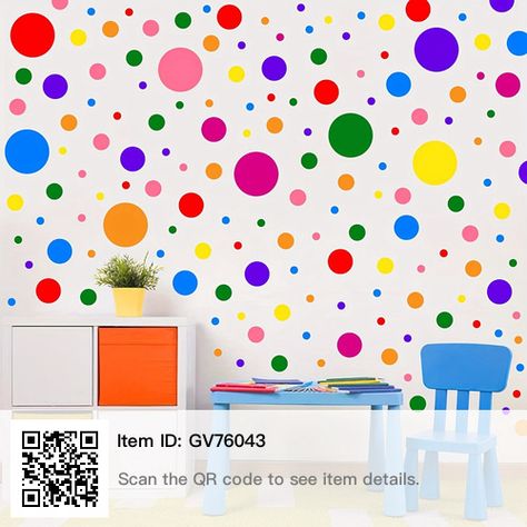 Nursery Classroom, Circle Rainbow, Kindergarten Decorations, Girls Wall Stickers, Baby Playroom, Plain Wall, Polka Dot Wall Decals, Rainbow Polka Dots, Playroom Nursery