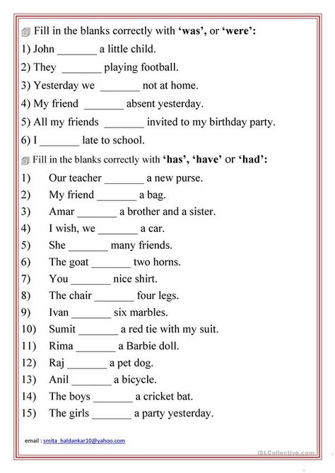 am/is/are/was/were/has/have/had - English ESL Worksheets for distance learning and physical classrooms Am Is Are Worksheets Grade 2, Has Have Had Worksheet Grade 3, Has Have Had Worksheet For Grade 2, Has Have Had Worksheets, Has Have Worksheets, Has Have, Was Were, Helping Verbs Worksheet, English Grammar Exercises