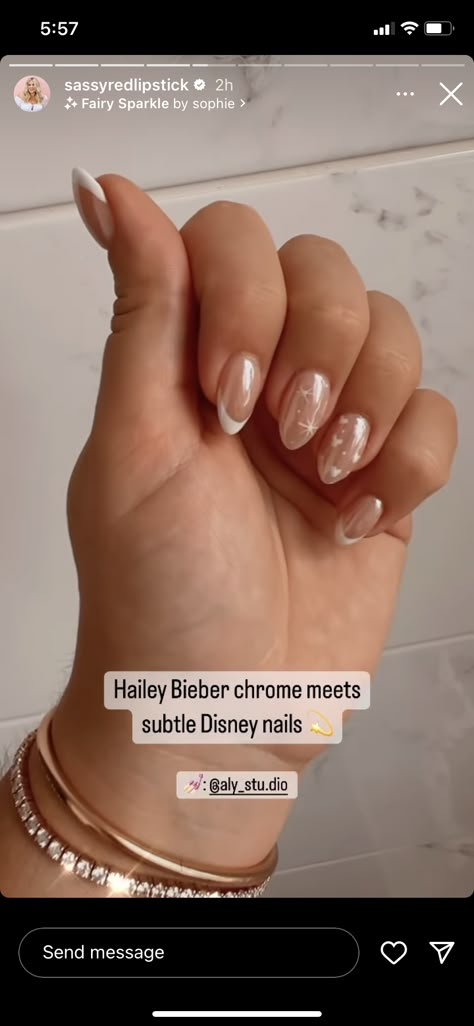 Hidden Mickey Wedding Nails, Disney Inspo Nails Simple, Bridal Disney Nails, Subtle Disney Nails French, Travel Inspired Nails, Clear Disney Nails, Rose Gold Disney Nails, Summer Disney Nails 2024, Simplistic Disney Nails