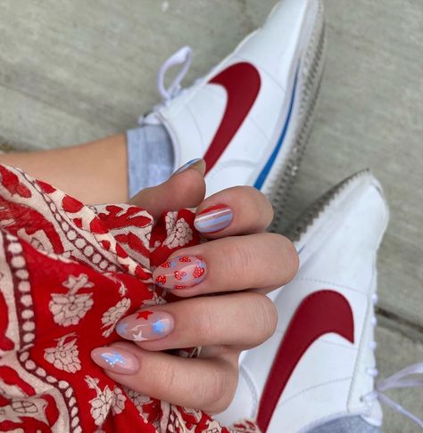 Hand holding a red bandana over shoes to showcase Fourth of July nails White Nail Designs Summer, White And Blue Nail, Nails With Red, Blue And White Nails, Fourth Of July Nails, Blue Nail Art, Red Nail Designs, July Nails, Blue Nail