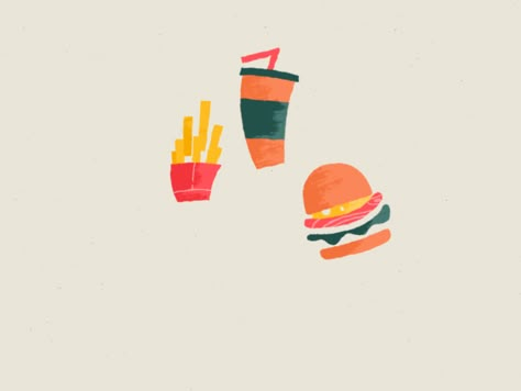 Food Motion Graphics Animation, Burger Animation, Fries Illustration Design, French Fries Cute Drawing, Fries Illustration, Animation Food, French Fries Vector, Burger And Fries Illustration, Food French Fries