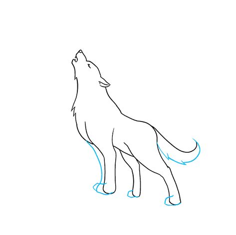 How to Draw a Wolf Howling - Really Easy Drawing Tutorial Wolf Outline Tattoo Simple, Small Wolf Tattoo Simple, Wolf Line Tattoo, Wolf Outline Tattoo, Minimal Wolf Tattoo, Tiny Wolf Tattoo, Wolf Howling Drawing, Wolf Doodle, Wolf Line Art