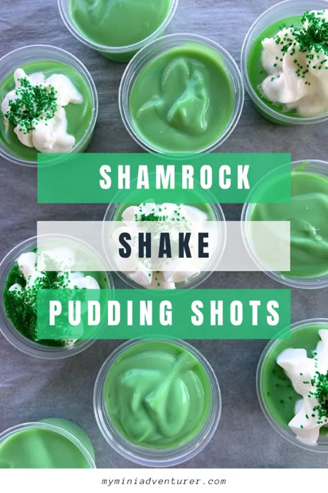 Shamrock Shake Pudding Shots- St Patrick's Day shots Pudding Shot Recipes, Shamrock Shakes, Best Jello Shots, Jello Pudding Shots, Jelly Shots, Shamrock Shake, Pudding Shots, Jello Shot Recipes, Shots Alcohol