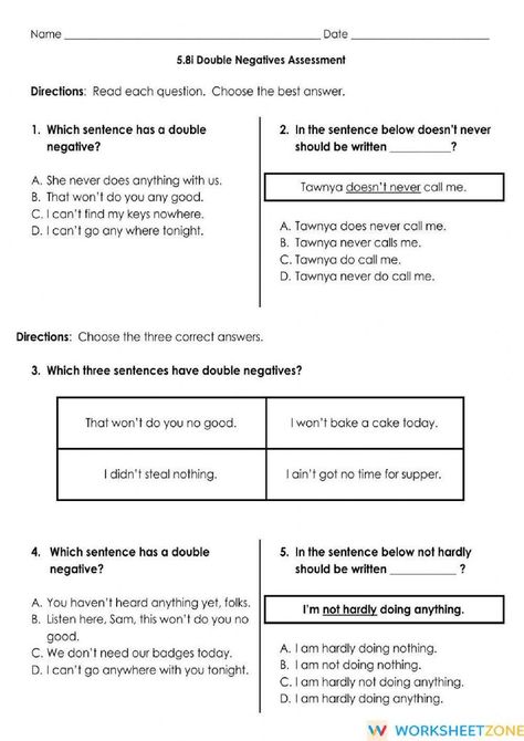 Regular Past Tense Verbs, Double Negative, Simple Present Tense, Grammar Errors, Subject Verb Agreement, Negative Words, The Worksheet, Subject And Verb, Past Tense