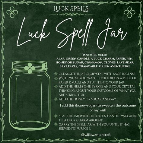 Luck Spell Jar, Luck Spell, Witches Jar, Charmed Spells, Witchcraft Spells For Beginners, Charmed Book Of Shadows, Good Luck Spells, Spells For Beginners, Jar Spells