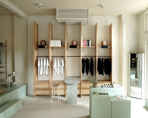 Bedroom Open Closet, Music Store Interior, Folding Glass Doors, Popup Store, Concept Stores, Washing Walls, Interior Shop, Open Closet, Bench Seat Cushion