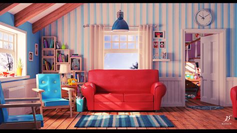 Cartoon  living room, bondok max on ArtStation at https://www.artstation.com/artwork/PGAq3 University Interior Design, Living Room Cartoon, Nestle Pure Life, Room Cartoon, Warehouse Building, 3d Living Room, Bg Design, Living Room Background, Interior Illustration