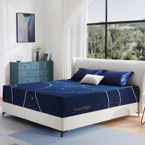 Breathable Fill Material Gel Memory Foam Brand Sweetnight Product Dimensions 80"L x 76"W x 12"Th Top Style Gel Top Color Blue Queen Bed Mattress, Queen Size Mattress, Mattress In A Box, Queen Mattress Size, King Size Mattress, Gel Memory Foam Mattress, Hybrid Mattress, Night Blue, King Mattress