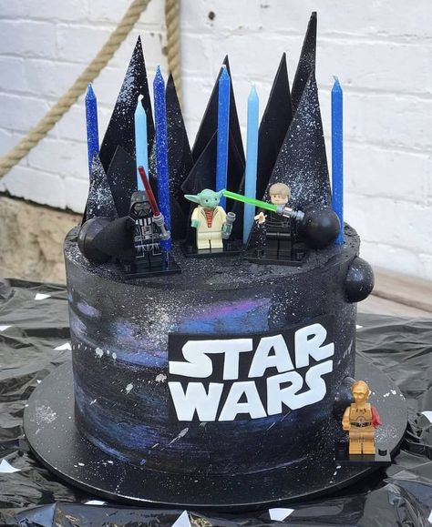 Star Wars Themed Cake, Jedi Cake, Jedi Birthday Cake, Starwars Cakes Birthday, Starwars Birthday Cake Ideas, Star Wars Galaxy Cake, Easy Star Wars Cake, Star Wars Cakes, Star Wars Cake Easy