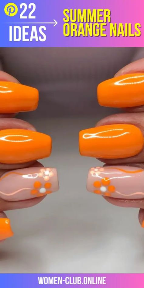 Nail Art Designs Orange Color, Orange Nail Color Ideas, Orange Gel Nail Designs, Nails In Orange, Nail Colors Orange, Orange Nail Color, Orange Nails Ideas, Summer Nails Orange, Summer Nails Simple