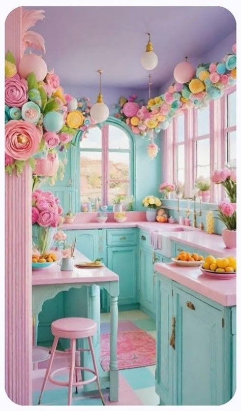 Pink Kitchen Decor, Pastel Home Decor, Pastel Room Decor, Kitschy Kitchen, Pastel House, Statement Furniture, Pastel Room, Pink Kitchen, Shabby Chic Kitchen