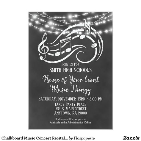 Chalkboard Music Concert Recital Invitation. #Ad Music Graduation, Music Birthday Invitation, Music Birthday Party, Retirement Invitations, Disney Invitations, Graduation Party Invitation, Music Birthday, Graduation Celebration, Music Themed