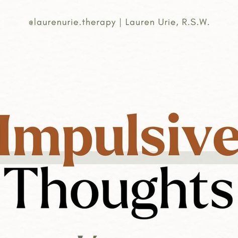 Lauren Urie, RSW on Instagram: "Impulsive Thoughts ≠ Intrusive Thoughts 

🔸 Impulsive thoughts are often exciting or risky ideas that pop up out of nowhere, but are not inherently harmful. Think about that sudden urge to dye your hair or try a daring activity. 

🔹 Intrusive thoughts are unwanted, distressing, and often repetitive thoughts that can be hard to shake, due to their concerning nature. They might involve worries or fears that seem to come out of nowhere and can be very unsettling. 

— 
#mentalhealthawareness #mentalhealth #mentaIllness #endthestigma #depression #anxiety #adhd #adhdawareness #ocd #ocdawareness #ocdproblems #mentalhealthadvocate #mentalhealthmatters #trauma #psychology #socialwork #therapist #anxietyawareness #depressionawareness #youarenotalone #mentalillnessaw Impulsive Thoughts, Mental Health Month, End The Stigma, Intrusive Thoughts, Mental Health Awareness Month, Mental Health Advocate, Out Of Nowhere, Mental Health Matters, Social Work