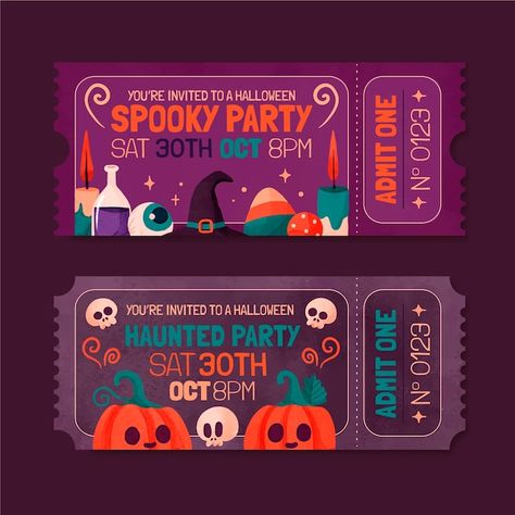 Watercolor halloween tickets set | Free Vector #Freepik #freevector #halloween-watercolor #halloween #halloween-party #assortment Halloween Tickets, Ticket Design, Set Free, Halloween Haunt, Youre Invited, Branding Design Logo, Toy Chest, Sake, Graphic Resources