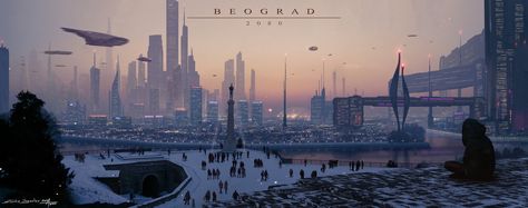 Beograd (Belgrade) 2080, Jugoslav Stankin on ArtStation at https://www.artstation.com/artwork/oKJOw Sci Fi Cities, Belgrade Fortress, Serbian Language, Scifi City, Sci Fi Architecture, Future Cities, Sci Fi City, Sci Fi Environment, Landscape Concept