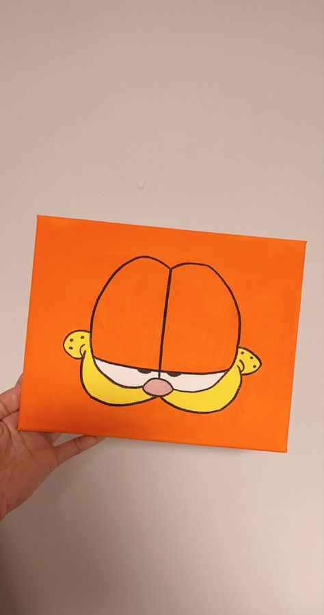 Garfield Painting Easy, Garfield Canvas Painting, Simple Paintings Cartoon, Easy Paintings Characters, Easy Painting Cartoon, Easy Character Paintings, Elmo Painting Canvas, Cartoons To Paint, No Signal Painting