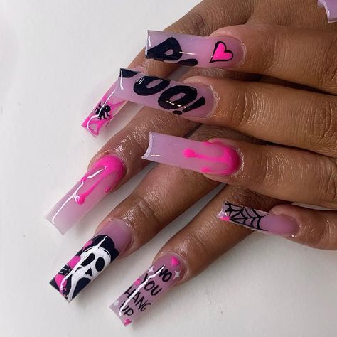 Spooky Sets, Scream Nails, Nail Decals Designs, Future Nails, Holloween Nails, Halloween Acrylic Nails, Acrylic Toe Nails, Sassy Nails, Long Acrylic Nail Designs