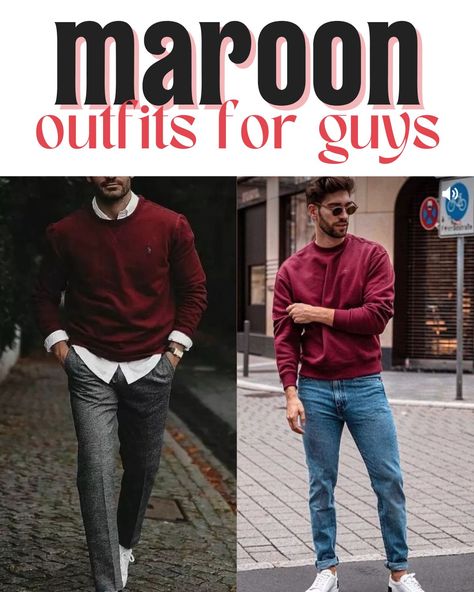 55 Deeply Beautiful Maroon Outfits - ljanestyle.com Maroon Crewneck Outfit Men, Maroon Hoodie Outfit Men, Burgundy Sweater Outfit Men, Maroon Shirt Outfit Men Formal, Maroon Sweater Outfit Men, Maroon Pants Outfit Men, Maroon Shirt Outfit Men, Maroon Outfit Men, Burgundy Shirt Outfit Men