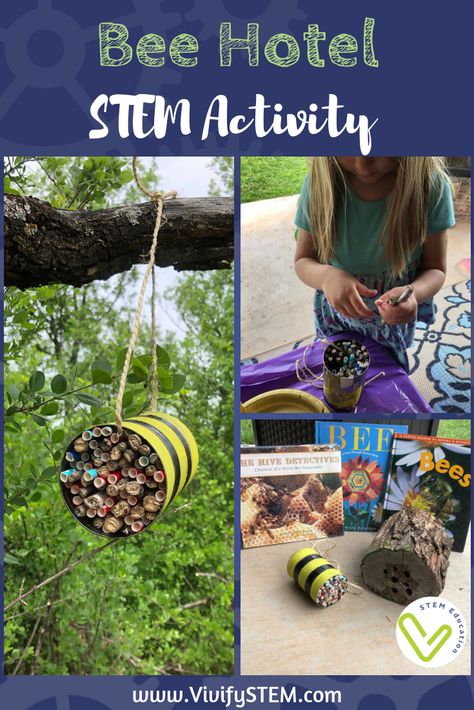 Learn about bees and how to provide a safe place for them to live with this STEM activity. Bugs Stem Activities, Pollinator Stem Activity, Bee Stem Activities, Bug Stem Activities, World Bee Day Activities, Bee Pollination Activity, Nature Stem Activities, Bee Projects For Kids, Pollinator Activities