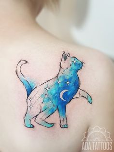 Fantasy Cat Tattoo, Colorful Matching Tattoos, Leech Tattoo, Color Cat Tattoo, Luna Cat Tattoo, Blue Cat Tattoo, Space Cat Tattoo, Small Cat Tattoo, Cat Tattoo Design