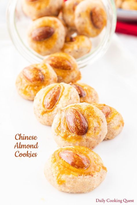 Chinese almond cookies are commonly served during Chinese New Year celebration. These delicious and highly addictive cookies only need common pantry ingredients, yet very easy and beginner friendly. Chinese Almond Cookies, Indonesian Recipes, Peanut Cookies, Chinese Dessert, Walnut Cookies, Kinds Of Cookies, Pastry Blender, Asian Desserts, Almond Cookies