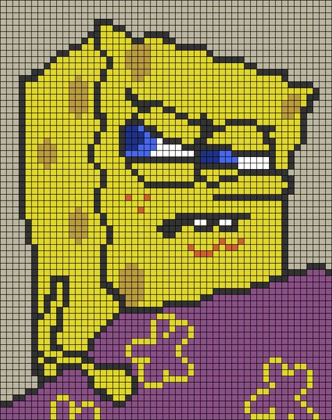 Alpha pattern #51276 | BraceletBook Spongebob Tapestry Crochet, Alpha Patterns Spongebob, Alpha Pattern Spongebob, Spongebob Pixel Art Grid, Spongebob Cross Stitch Pattern, Spongebob Alpha Pattern, Spongebob Pixel Art, Funny Pixel Art, Spongebob Meme