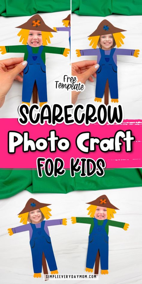 Adorable Scarecrow Photo Craft For Kids (Free Printable Template) Scare Crow Activities For Kids, Kids Scarecrow Crafts, Scarecrow Arts And Crafts, Scarecrow Crafts Preschool, Daycare Inspiration, Scarecrow Activities, Scarecrow Craft, Toddler Projects, Scarecrow Crafts