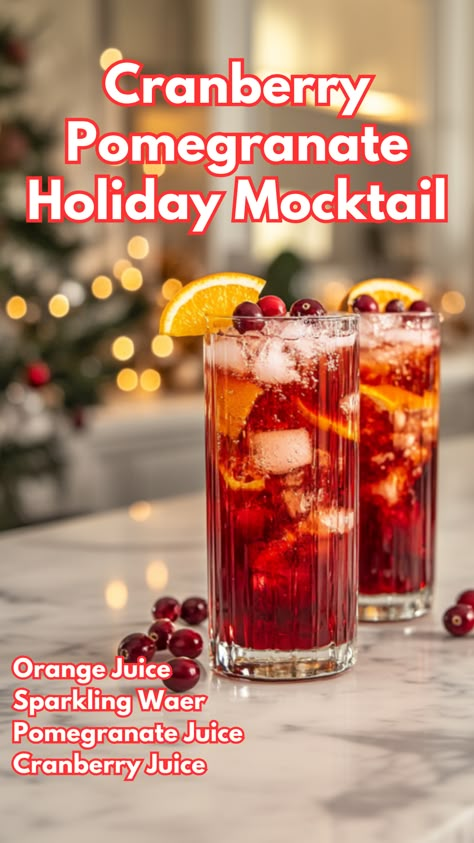 Thanksgiving Mocktails, Christmas Mocktail Recipes, Christmas Mocktail, Cranberry Mocktail, Pomegranate Drinks, Holiday Mocktail, Pomegranate Cocktails, Holiday Party Drinks, Christmas Mocktails