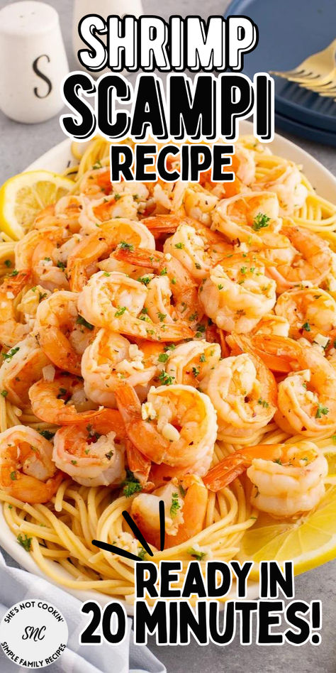 Shrimp scampi served on a bed of noodles on a plate. Shrimp Scampi Crockpot, Recipe For Shrimp Scampi, Shrimp Scampi Recipe Easy, Scampi Sauce Recipe No Wine, Shrimp Scampi Frozen Shrimp, Shrimp Scampi With Precooked Shrimp, Easy Shrimp Scampi Recipe No Wine, Shrimp Scampi No Wine Recipe, Easy Shrimp Scampi Recipe