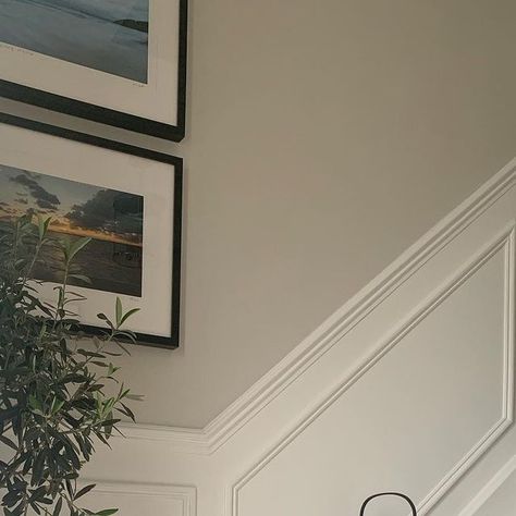 Sophie Higgs on Instagram: "Stairs Panelling🤍 A few tips on how we carried the panelling in our hallway up the stairs. Swipe along to see ➡️ To get the line for the dado rail on the stairs we put wall tacks at the bottom and top of the stairs, the height we wanted the dado rail 1000mm from the floor. Then we got a piece of string, coloured it one side with blue chalk, held the string tight on top of the tacks, (chalk side facing the wall with one person holding it at the bottom of the stairs and one person at the top. You’ll then have a straight chalk line all the way down the stairs wall to attach the dado to. Very hi-tech hey?! 🤣 It would be much easier with a laser level but we don’t have one! For the angles of the dado rail and the moulding for the panelling I’d really recommend get Hallway With Dado Rail, Hallway Dado Rail, Hall Stairs And Landing Panelling, Dado Rail Hallway, Stair Photos, Stair Panelling, Room Panelling, Hallway Panelling, Wallpaper Hallway